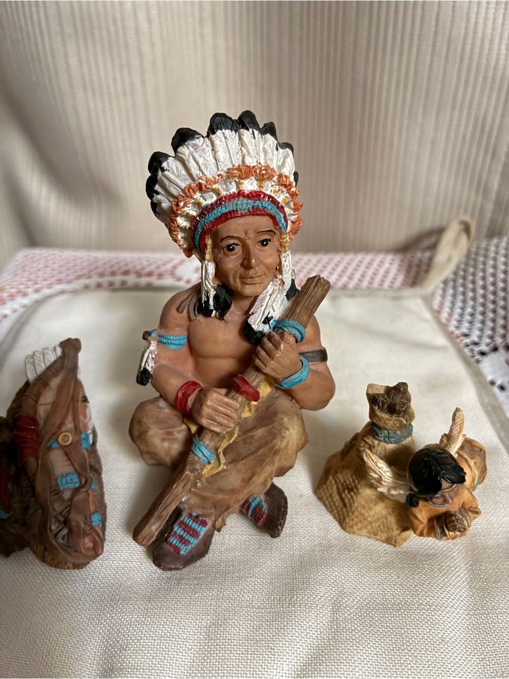 Hand-Painted Native Chief Figurine lot of 3